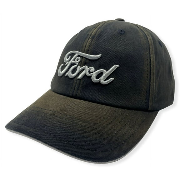 Ford Men's Official Licensed Chemical Washed Script Logo Adjustable Hat Cap - Black