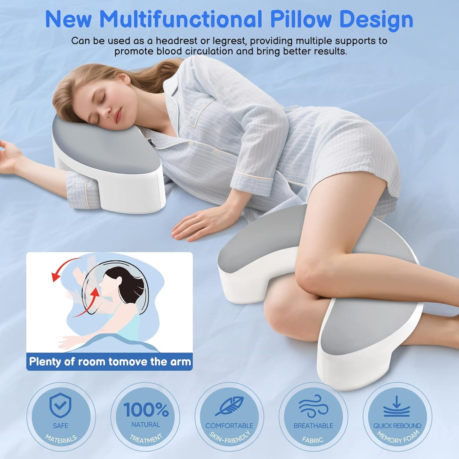 COOKCOK Side Sleeper Pillow with Arm Holes -Arm Pillow Ergonomic Pillow for Cervical, Neck, Shoulder & Rotator Cuff Pain Relief - Ideal for Side Sleepers, Grey