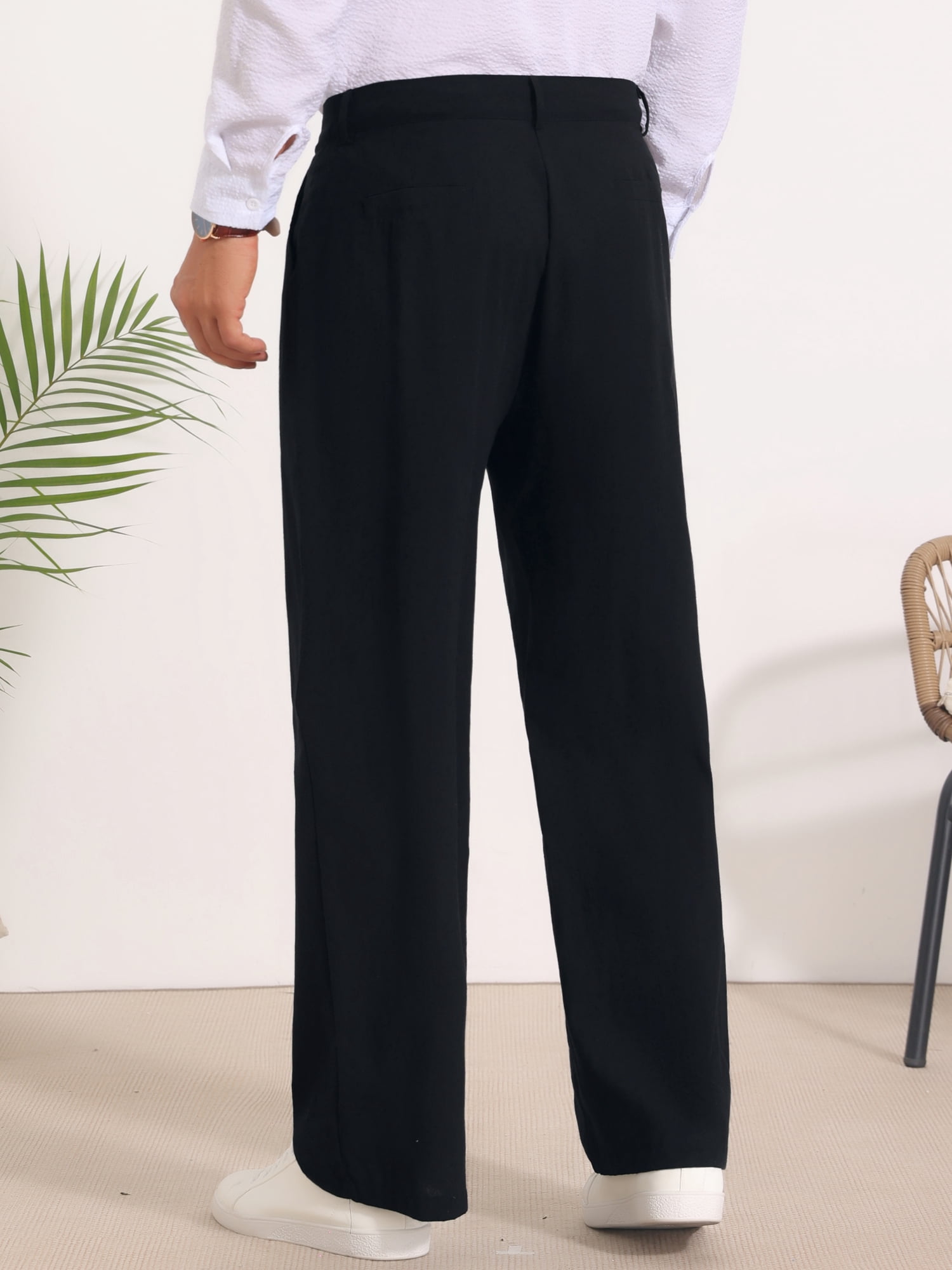 DARING DIVA Men's Lightweight Breathable Linen Pleated Pants with Side Pockets 32 Black