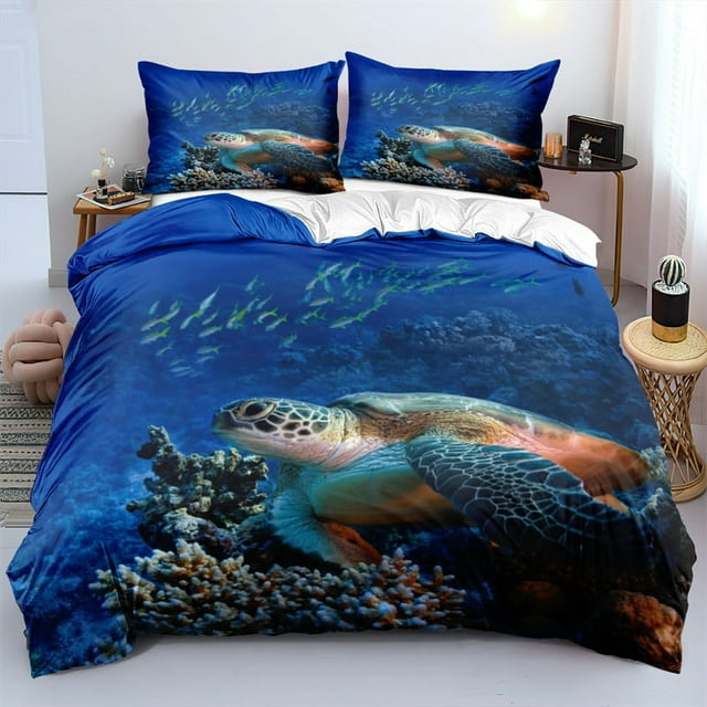 Sea Turtle Bedding Set Reptile Tortoise Dolphin Octopus Duvet Cover Set Ocean Beach Theme Comforter Cover Sea Animal Pillowcases