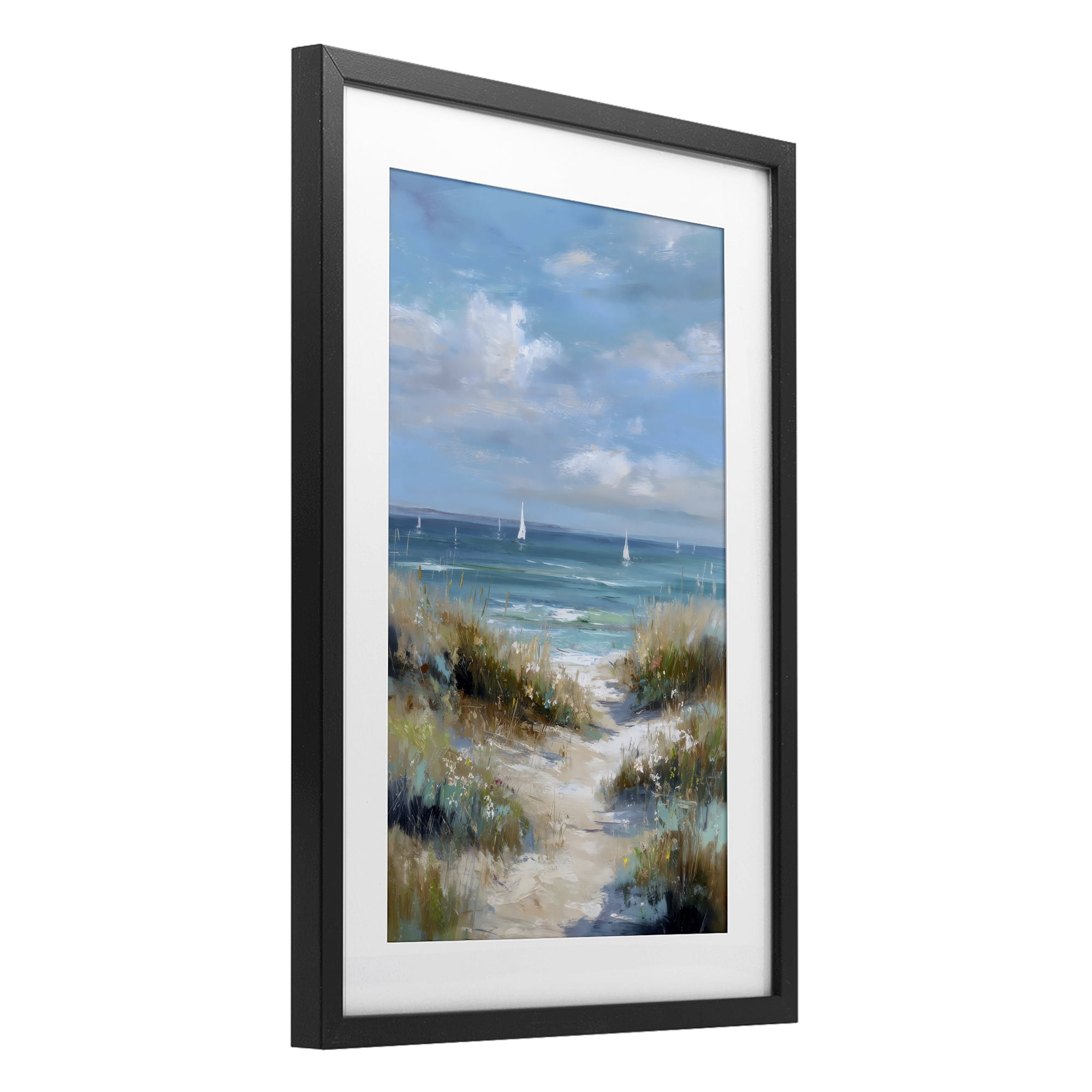Stupell Industries Sailboat Path Impression Black Framed Print Under Glass, design by Petal Prints Design