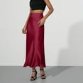 thumbnail image 3 of Women Silky Satin Maxi Skirt High Waist Elastic Elegant A Line Midi Skirts for Wedding Cocktail Party Flowy Fall Long Skirts, 3 of 5
