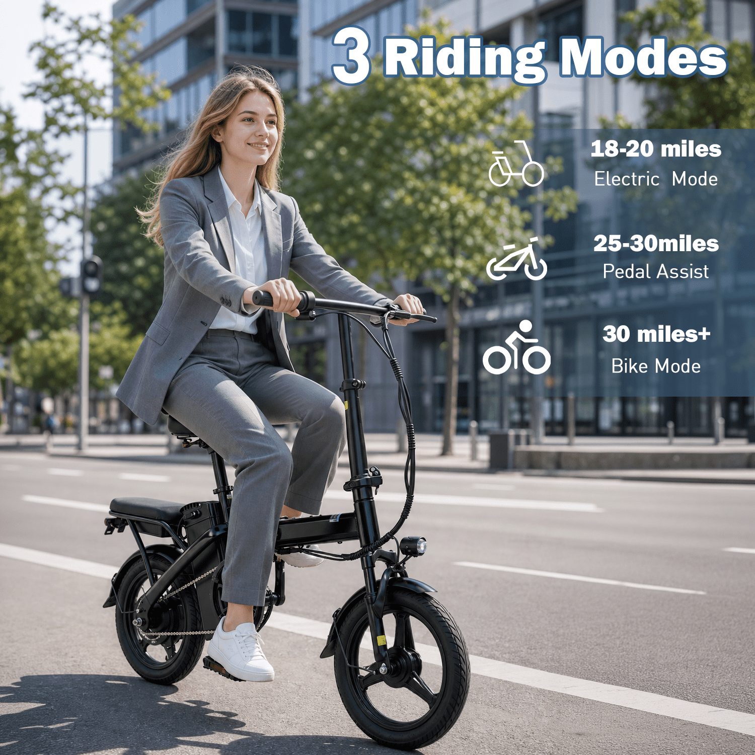 Folding Electric Bicycles,500W Peak Motor,30 Miles 20MPH,Removable Battery,14" Mini Ebike,City Commuter E-Bike,UL2849