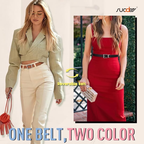Women Reversible Leather Belt with Rotating Pin Buckle for  display picture 1