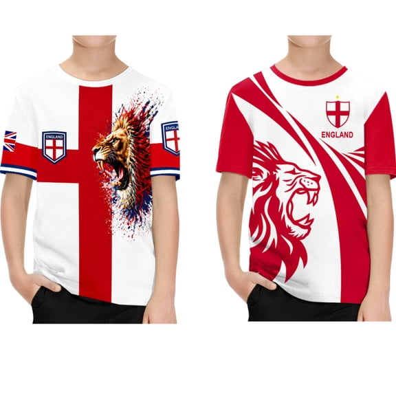 Boys 2026 Summer Loose Fit Short Sleeve T-Shirt Red and White Color Block Tee with colorful ink splatter print design Casual Kids Top for Daily Comfort Wear Back To School Birthday Gifts Ages 3-13Y