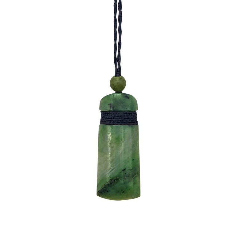Hand-Carved Nephrite Jade Pikorua Pendant Necklace - Maori Double Twist Symbol, Adjustable Cotton Cord For Men