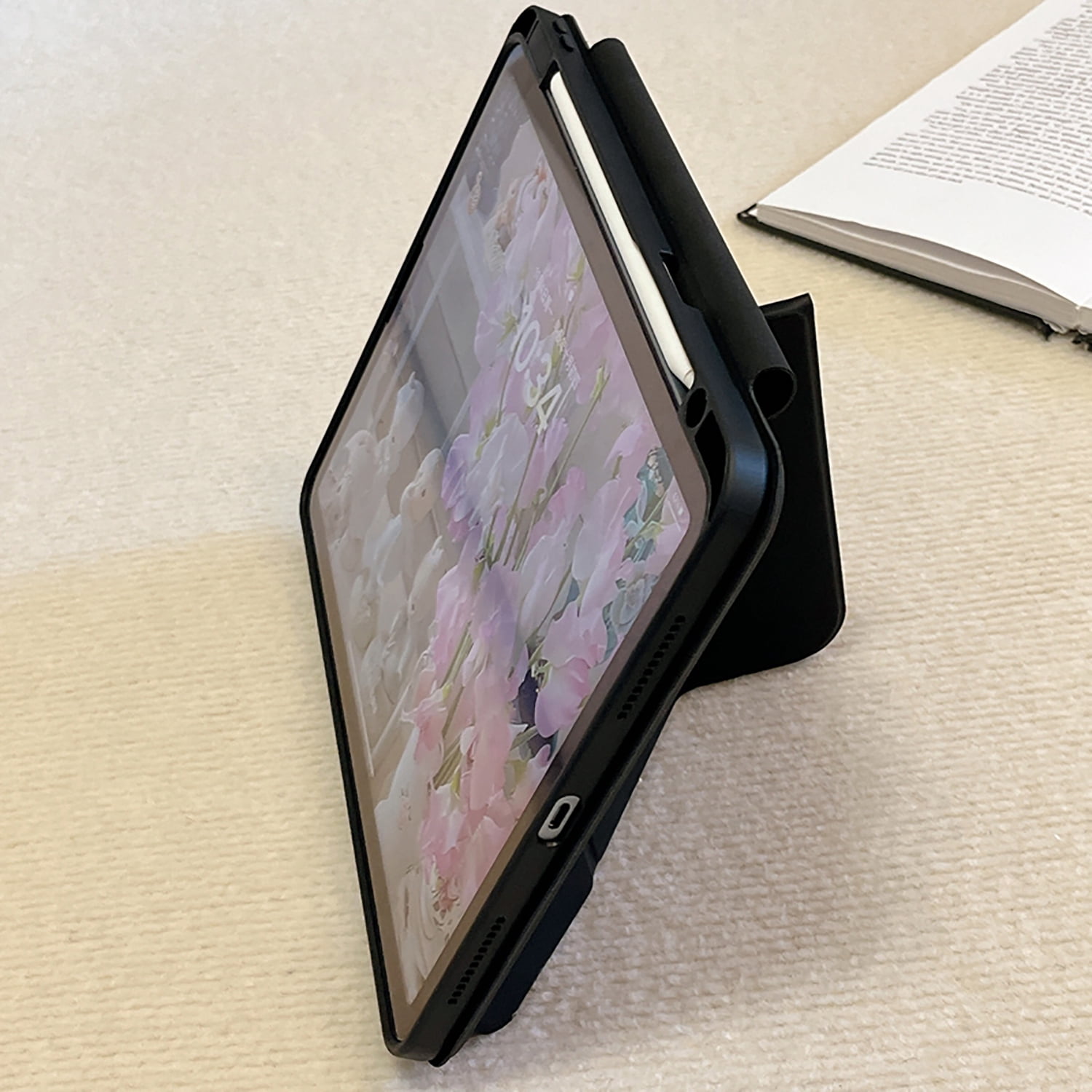 Allytechgroup iPad Mini 7th 6th Generation Case with Pencil Holder, Slim Magnetic Stand Cover, Auto Sleep/Wake, Trifold Protective Shell Case for Apple iPad mini 6/ Mini 7 8.3", Black