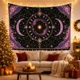 thumbnail image 3 of Purple Mandala and Crescent Moons on Black Cosmos, Mystical Boho for Zodiac Enthusiasts, Celestial Wall Art Decor, Birthday Gift, Tapestry Wall Hanging for Bedroom and Living Room, 3 of 5
