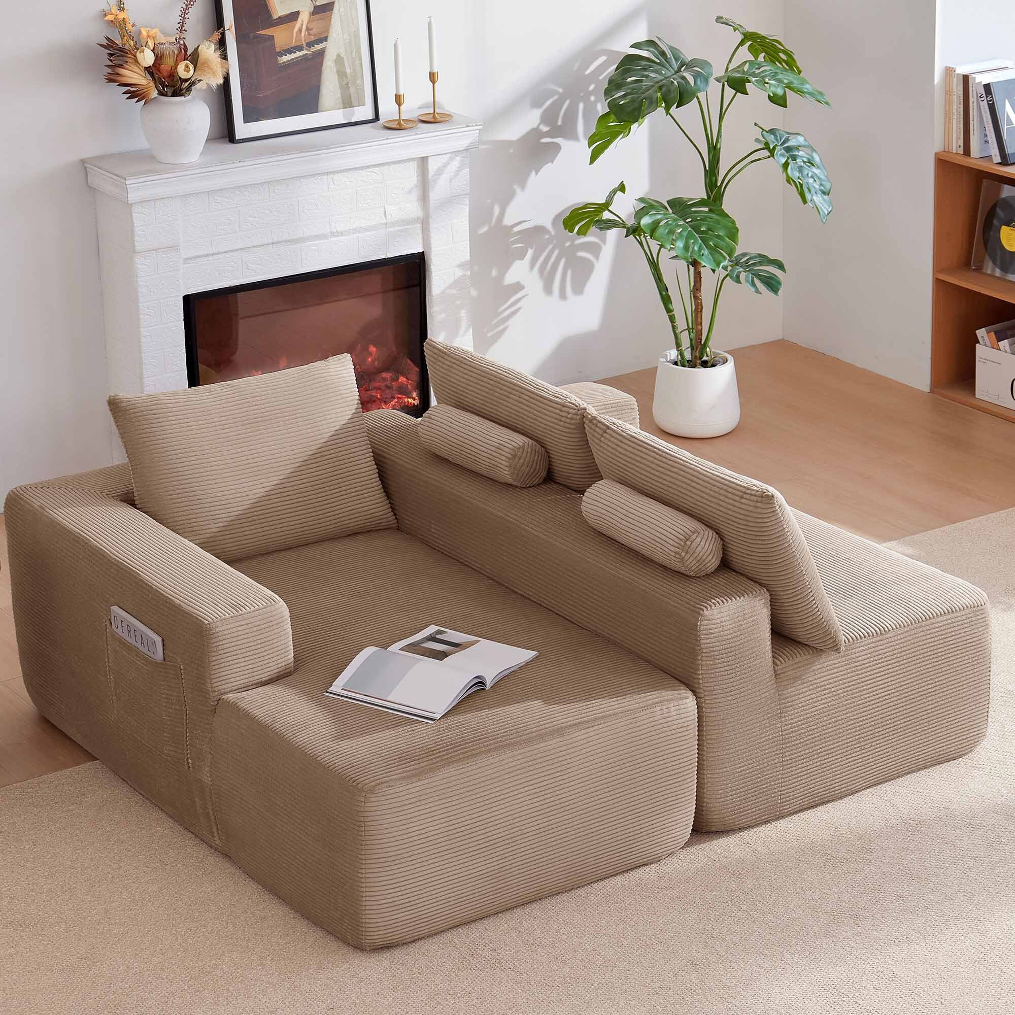 Lunale L-Shaped Modular Sectional Sofa with Movable Chaise, 3-Seater Boneless Cloud Couch for Living Room, Camel(Left Facing Chaise)