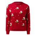 thumbnail image 3 of Gibobby Suéter navideño Mujeres cuello redondo manga larga Navidad impresión suéter tejido abrigo(Rojo,M), 3 of 5