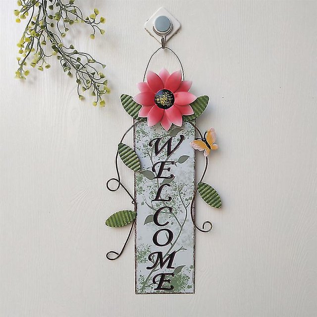 Colgante de decoración de valla de pared de puerta de vidrio de girasol pintado de hierro forjado