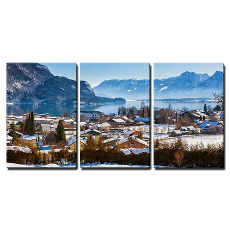 wall26 - 3 Piece Canvas Wall Art - Mountains Ski Resort St Gilgen Austria - Nature and Sport Background - Modern Home Decor Stretched and Framed Ready to Hang - 24