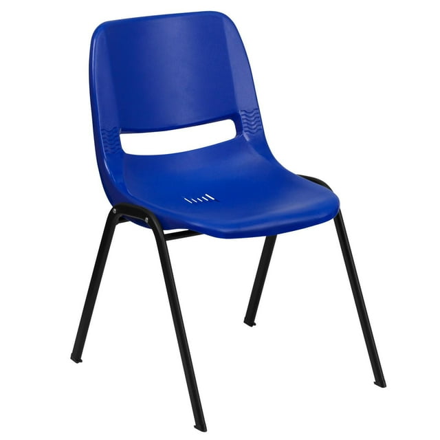 HERCULES Series 440 lb. Capacity Black Ergonomic Shell Stack Chair with Black Frame and 12'' Seat Height