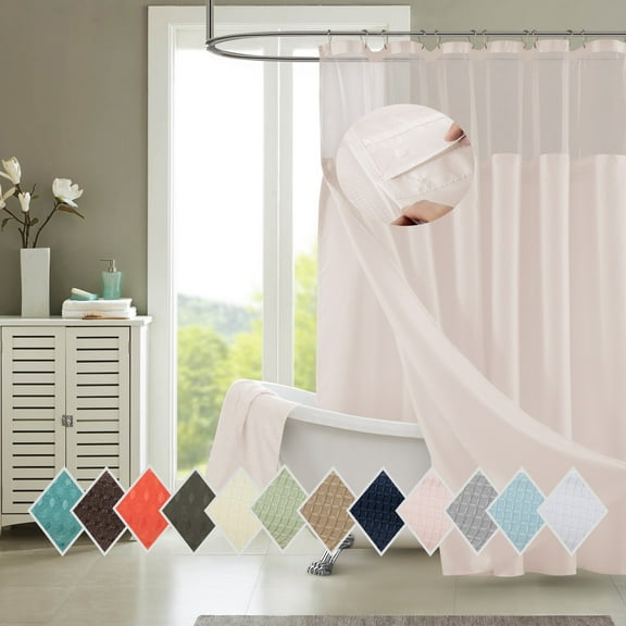 Dainty Home Complete Waterproof Shower Curtain with Detachable Liner in Pink