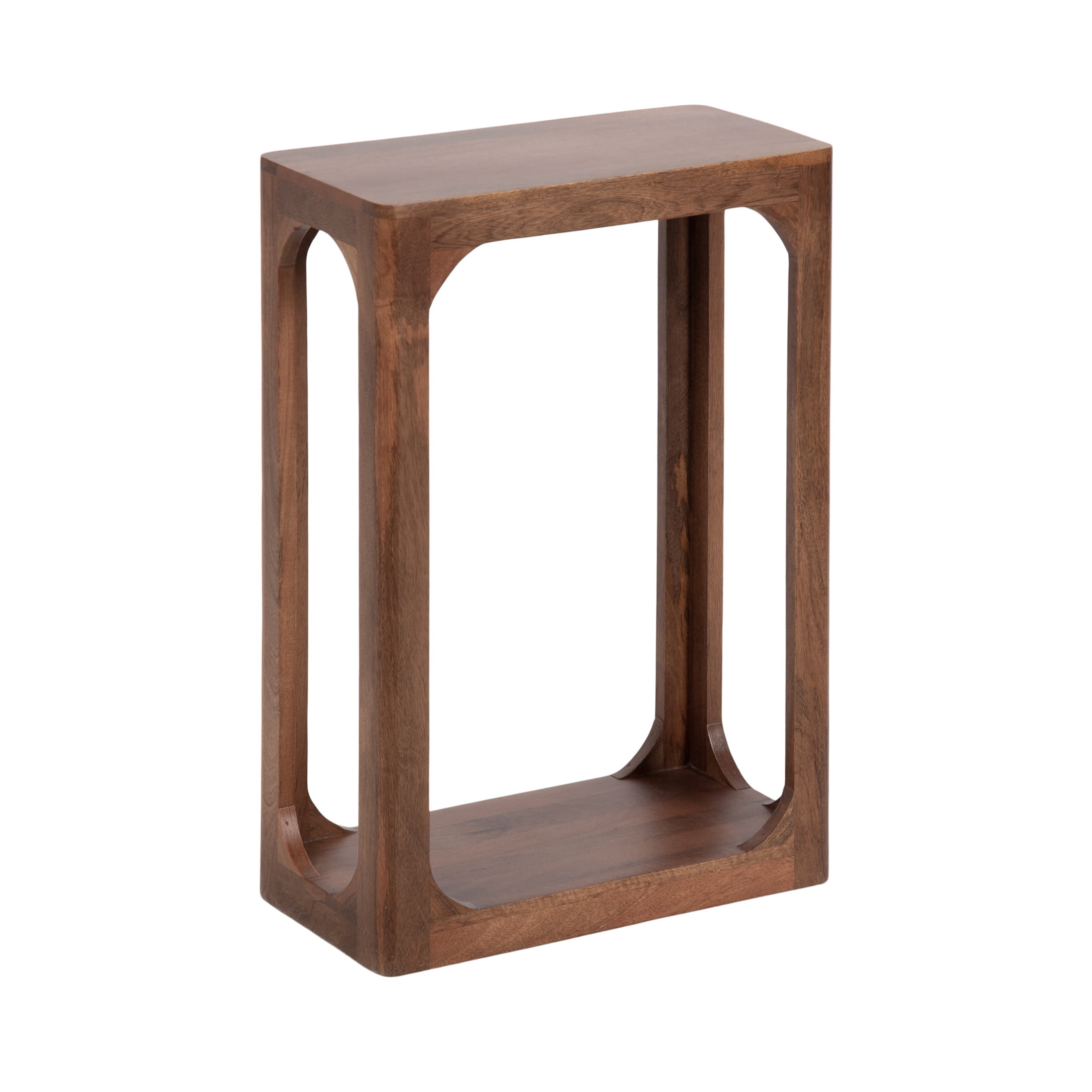 Kate and Laurel Dahl Modern Slatted Wooden Slim Side Table, 16 x 8 x 24, Walnut Brown, Transitional Wood Narrow End Table for Use as Living Room Plant Stand or Small Bedroom Nightstand