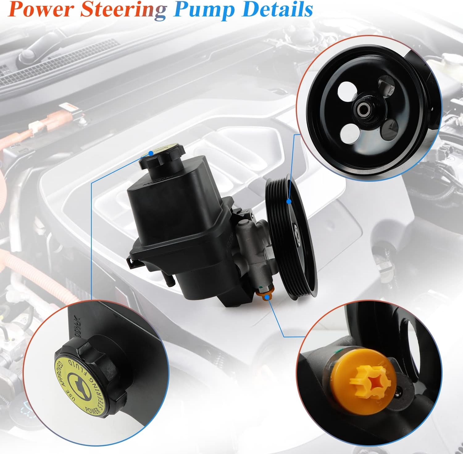 PANGOLIN Power Steering Pump with Pulley & Reservoir 20-65990 5029778 Fits for 2004-2007 Rainier I6 4.2L, 2002-2009 Trailblazer/Envoy I6 4.2L, 2005-2009 Saab 9-7x Petrol Sport Utility