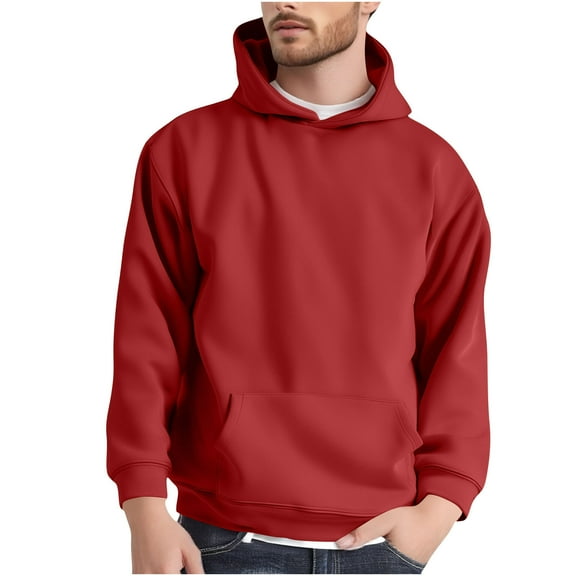 Mens Big & Tall Hoodies, Long Sleeve Pullover for Men Fall Casual Loose Fit Solid Color Sherpa Crewneck Sweatshirts with Pockets M-4XL