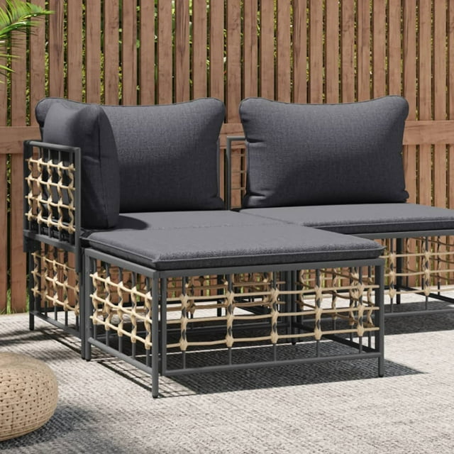 vidaXL Repose-Pieds de Jardin avec Coussin Gris Foncé en Rotin Poly