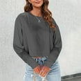thumbnail image 2 of Women Blouses Women Fashion Casual Solid Round Neck Long Sleeve Sexy Crop T Apparel Short Oversized Tee Shirts for Turtle Neck Long Sleeve Shirts Womens Summer Shirt Athletic Tops for Sho Dark Gray XL, 2 of 5
