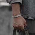 thumbnail image 3 of enjoywould Adjustable Opening Designed Bracelet Silver Color Irregular Feather Bangle Men Retro Style Alloy Jewelry Gift, 3 of 4