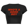 thumbnail image 4 of Womens Plus Size Short Sleeve Cropped Graphic Tees Causal Who's a Good Boy Letter Printed T Shirts Summer Crew Neck Going out Tops Shirts Z01_Black M, 4 of 4