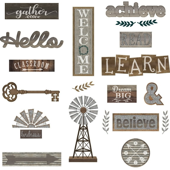 Home Sweet Classroom Wall Decor Bulletin Board Decorations, Rustic Multicolor, 24 Pack