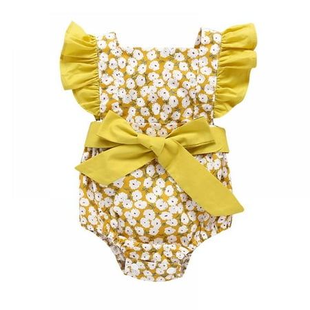 

Baby Girls Floral Backless Jumpsuit Flare Sleeve Romper Infant One-Piece Casual Bodysuit Outfits