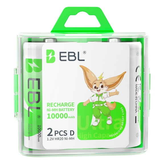 EBL Rechargeable D Batteries (2 Pack), D Cell Batteries NiMH 1.2V