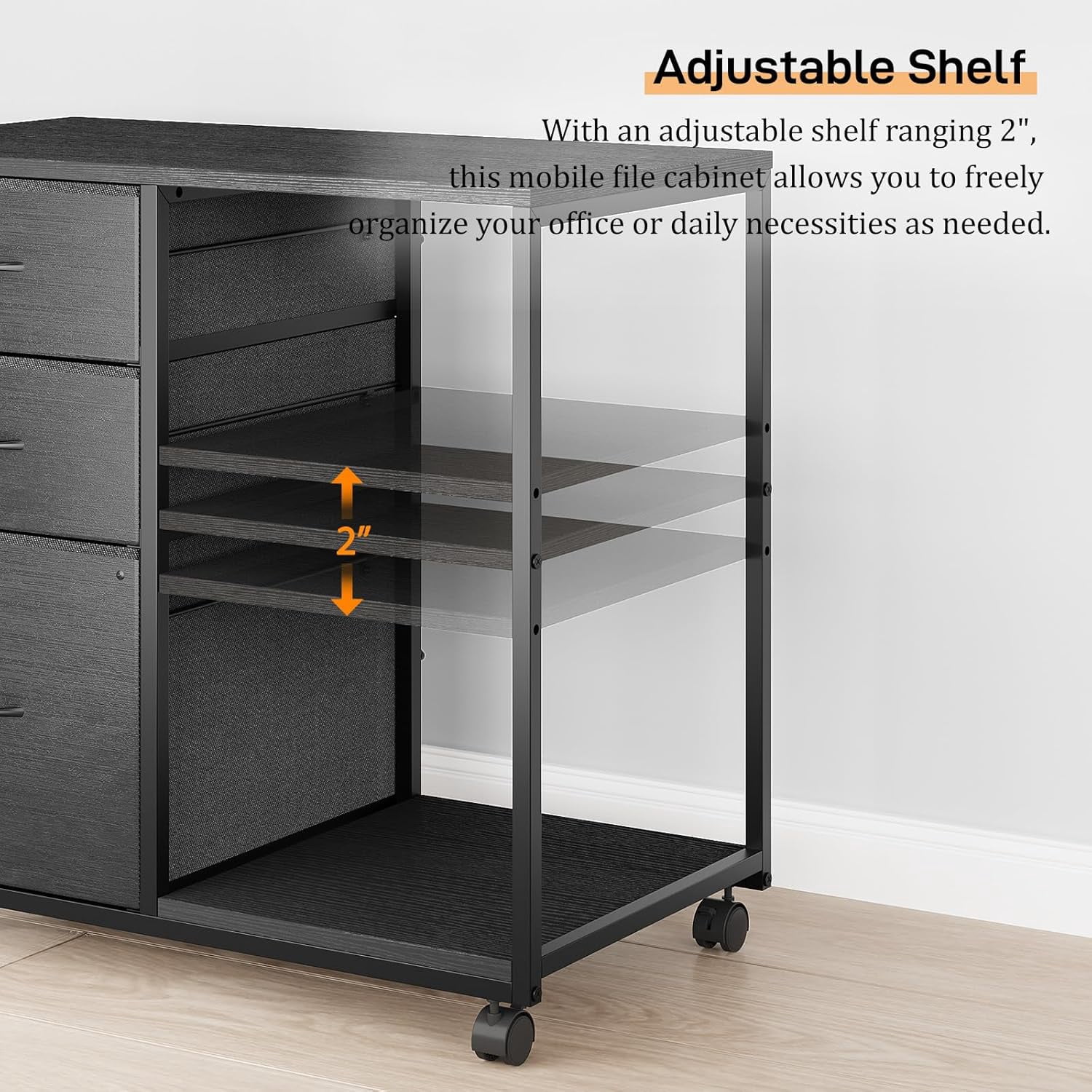 Ktaxon Rolling File Cabinet Under Desk Printer Stand with Shelves Adjustable, Mobile Lateral Filing Cabinet for Home Office, Fits Letter for Home Office, Black