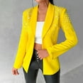 thumbnail image 3 of TKLPEHG Women's Blazers Long Sleeve Lapel Bubble Bead Lapel Suit Open Front Work Office Coats with Pockets (Yellow,L), 3 of 8
