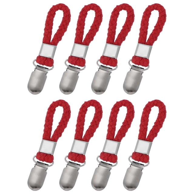 Uxcell 8 Pcs Clips para Toallas de Té con Lazo de Algodón para Colgar, Ganchos de Toalla de Metal de 4.3 Pulgadas, Perchas de Tela Multipropósito para Hogar Cocina Baño, Rojo