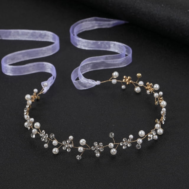 Nvzi Horquillas para el pelo de boda con flores para novias, peinetas con perlas de cristal, pinzas para el pelo, tocado, accesorios para el pelo de boda dorados, joyas - doradas