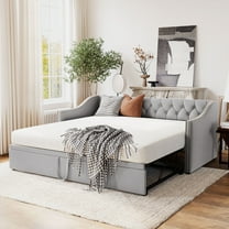 Newboti Furniture Twin Size Upholstered daybed with Pop Up Trundle, Gray NO.82313