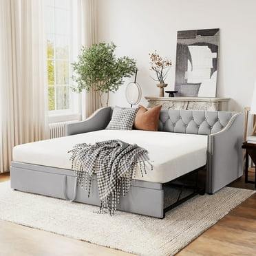 Newboti Furniture Twin Size Upholstered daybed with Pop Up Trundle, Gray NO.82313