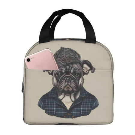 Insulated Lunch Bag for Women Men - Hipster Bulldog Illustration Leakproof Cooler Lunch Box for Women Men  Lunch Tote Bags for Work School Picnic Travel