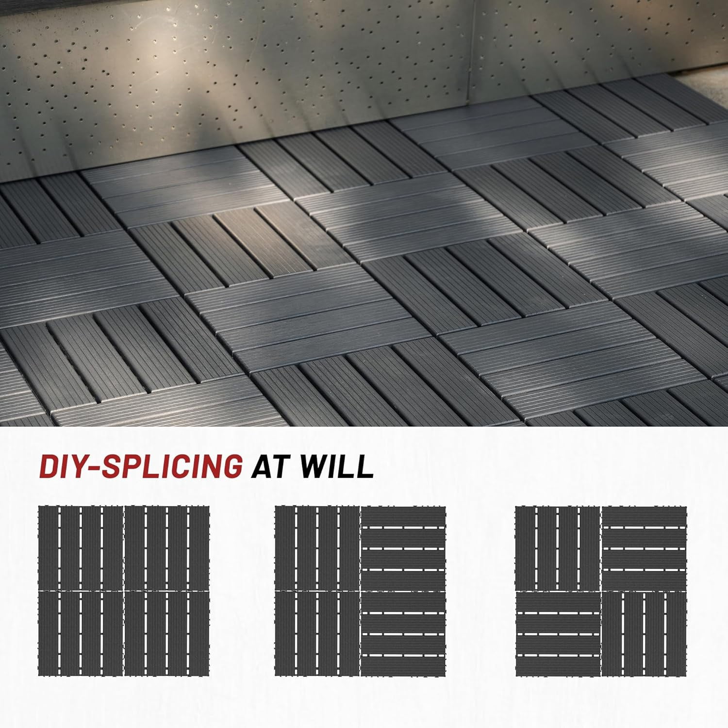 44 Pack Interlocking Deck Tiles Outdoor Patio Flooring Waterproof DIY Snap Plastic Floor Tiles for Balcony Backyard Pool