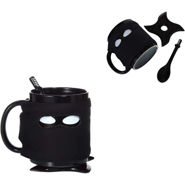 Taza Ninja creativa, taza de café fresca, taza de café de dibujos animados, taza de bebida con posavasos y cuchara, taza de café resistente al calor con asa