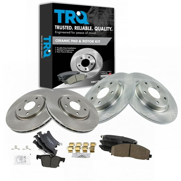TRQ Front and Rear Brake Pad & Rotor Kit Brake Pads Brake Rotor Ceramic Fits Select 2017-2021 Chrysler Pacifica