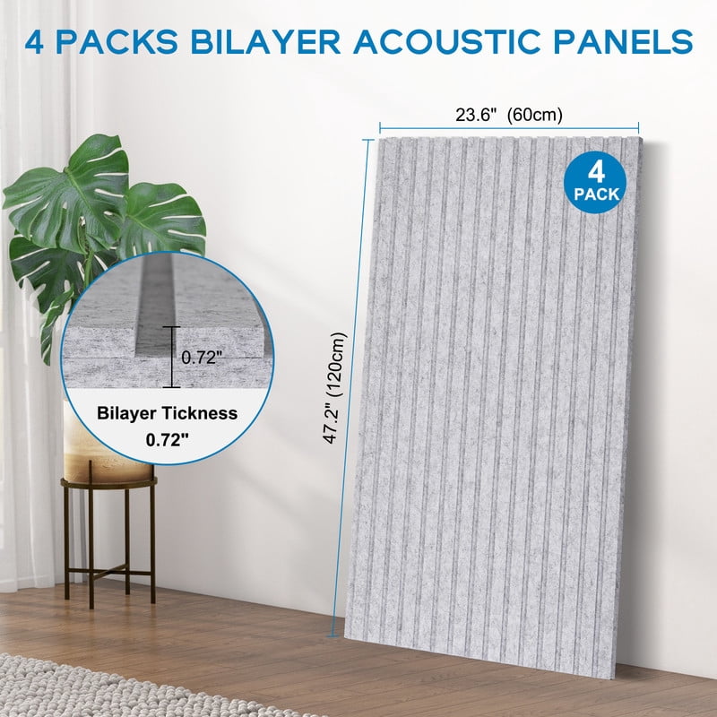 DOLLAR BOSS Large Felt Wall Panels, 4 Packs Acoustic Slat Wall Panels for Interior Wall Decor and Noise Reduction, Decorative Slat Wall Paneling, Soundproof Wall Panels, Grey, 47.24" X 23.62"