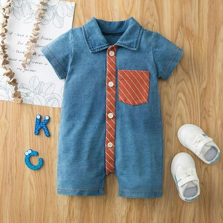 

Summer Baby Short-sleeved Romper Shorts Knitted Denim One-piece Romper