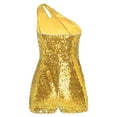 thumbnail image 2 of TiaoBug Kids Girls Shiny Sequin Bodysuit One Shoulders Sleeveless Dance Jumpsuit Prom Pageant Romper Gold 14, 2 of 5
