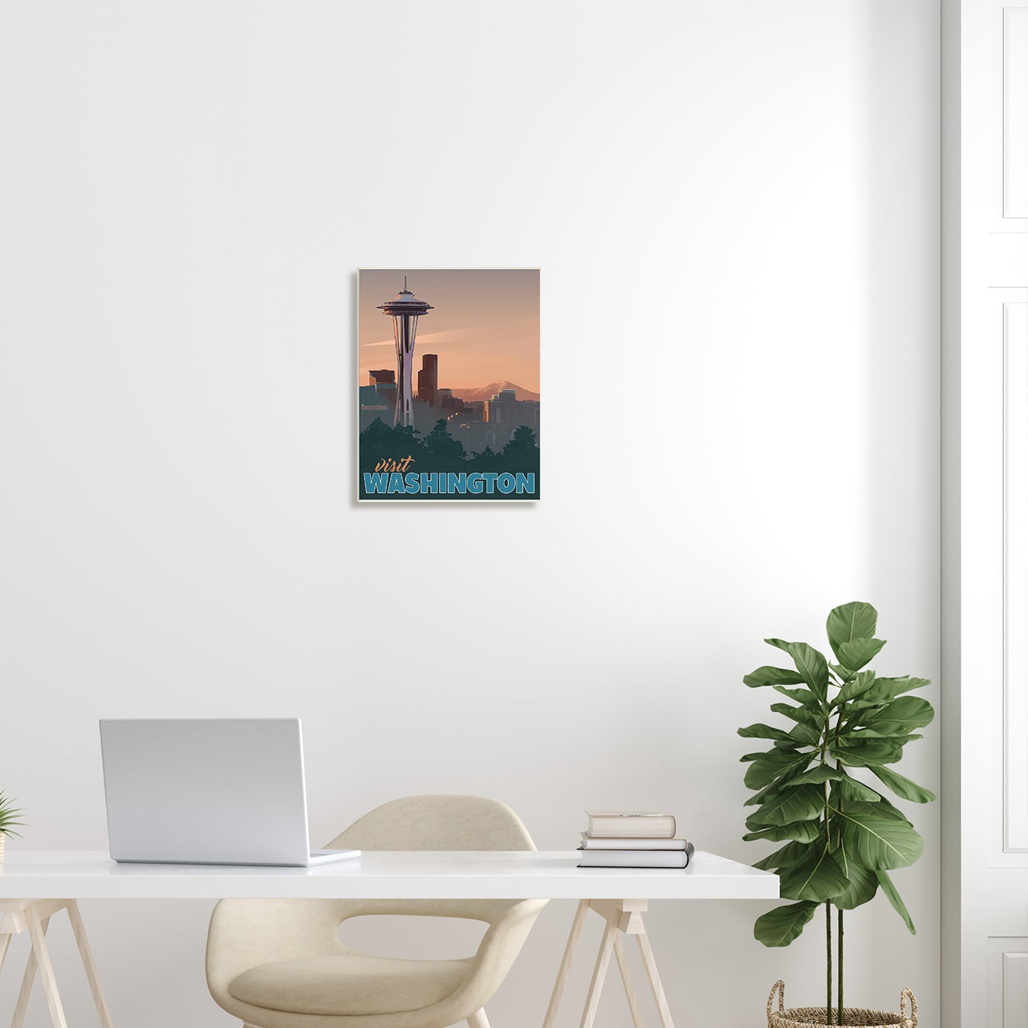 Stupell Industries Visit Washington Urban Metropolis Space Needle Landmark Graphic Art Unframed Art Print Wall Art, Design by David Owens Illustration