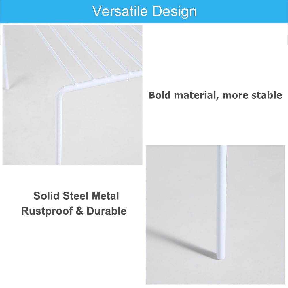 SANNO Freezer Cabinet Storage Shelf Rack, Rustproof Rustproof Metal Wire Shelves Spice Shelf Rack Cupboard Organizer for Pantry Countertops Utensils Organization - White, 2 Pack,Small Size 10.6 x 5.1