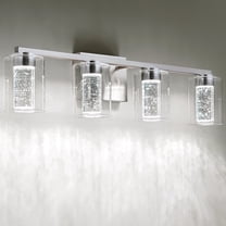 SineRise 4-Light Brushed Nickel Vanity Light with 3 Color Modes (3000K/4000K/6000K), Eye Protection LED Bathroom Light Fixture, Dimmable Modern Wall Light Over Mirror with Clear Glass Shade