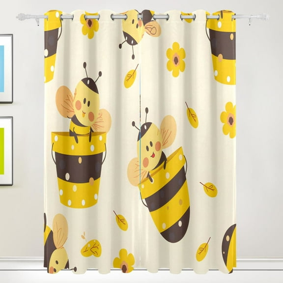 Cartoon Bees Honey Black Out Curtains 84 Inch Length Curtains for Sliding Glass Doors Bedroom Living Room 2 Pack