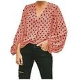 thumbnail image 2 of Tbopshirt Womens Top Ladies Fashion V-Neck Wave Point Chiffon Strip Long Sleeve Casual Shirt Top, 2 of 5