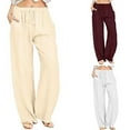 thumbnail image 3 of Casual Linen Palazzo Pants for Women High Waisted Solid Color Drawstring Loose Pants with Pocket, 3 of 4