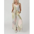 thumbnail image 3 of Chouyatou Women's Wide Leg Smocked Jumpsuit Color Block Floral Print Sleeveless Romper Pants, 3 of 5