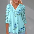 thumbnail image 2 of WEAIXIMIUNG Chemise Décontractée Mode Femme Saint-Valentin Dentelle Imprimée Col en V Boutons Manches 3/4, 2 of 4