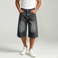 thumbnail image 4 of USNSM Men's Vintage Washed Capri Jeans Relaxed Fit Pocket Button Waist Denim Pants Casual Loose Fit Streetwear 3/4 Pants for Summer Blue M, 4 of 6
